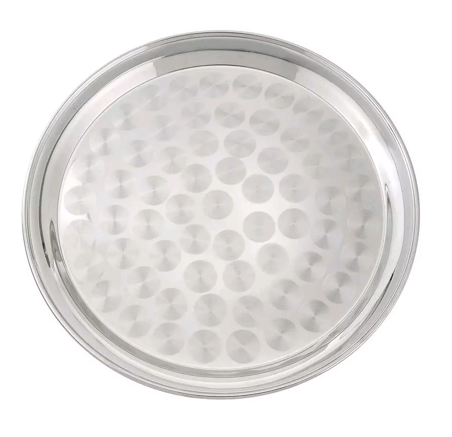 Winco 14" Stainless Steel Round Serving Tray With Swirl Pattern STRS-14 STRS14