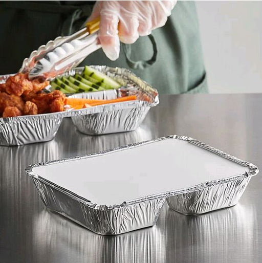 8 1/2" x 6 3/8" 3-Compartment Foil Take-Out Tray with Board Lid - 250/Case