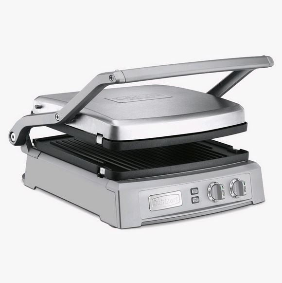 Cuisinart Deluxe Griddler slightly opened on white background