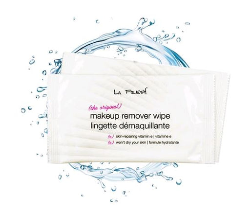 La Fresh Original Makeup Remover Wipes Individually Wrapped Wipes on white background with water in circle design