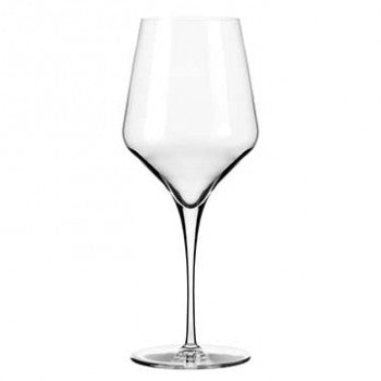 Libbey 9322 13oz Prism Wine Glass 12pack filled with wine on white background