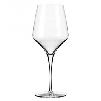 Libbey 9322 13oz Prism Wine Glass 12pack filled with wine on white background