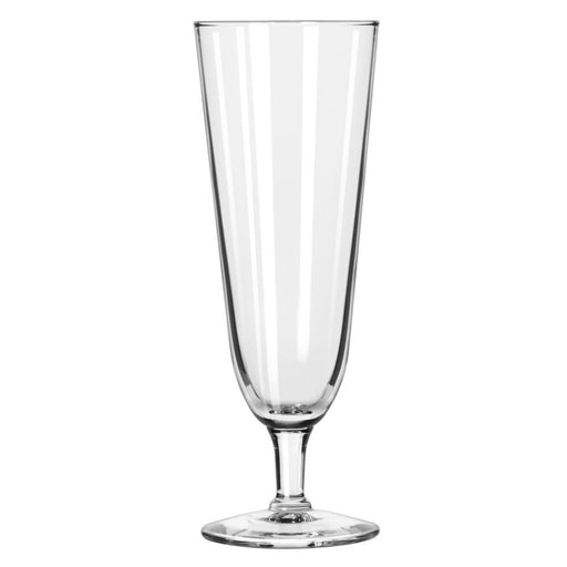 Libbey Pilsner Cup with Stem and Round foo empty infront of white background