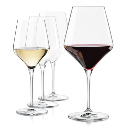 Libbey 9322 13oz Prism Wine Glass 12pack filled with wine on white background