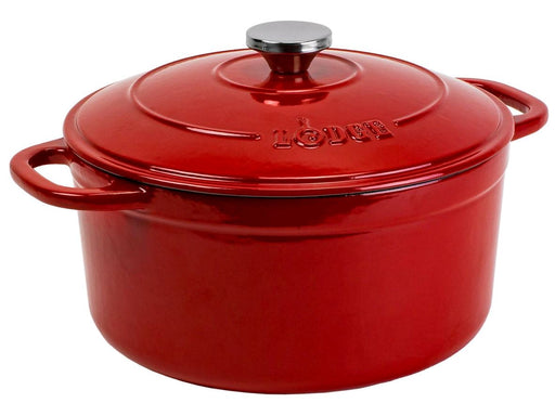 5.5 qt Red Enamel Dutch Oven on white background