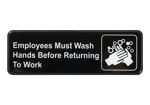 Winco Employees Must Wash Hands 3" x 9" Sign SGN-322
