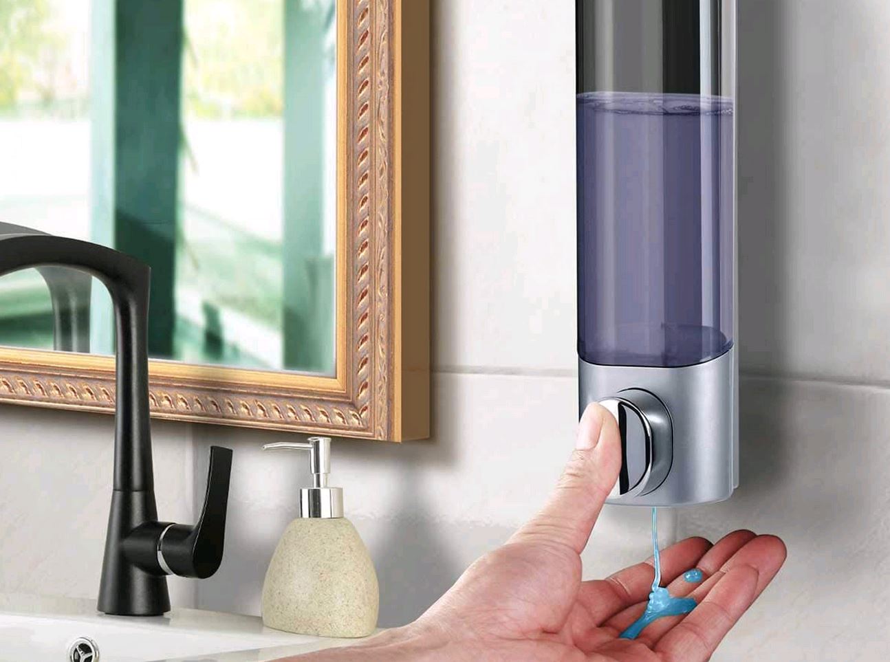 Villa Triple Chamber Dispenser, Silver mounted on wall