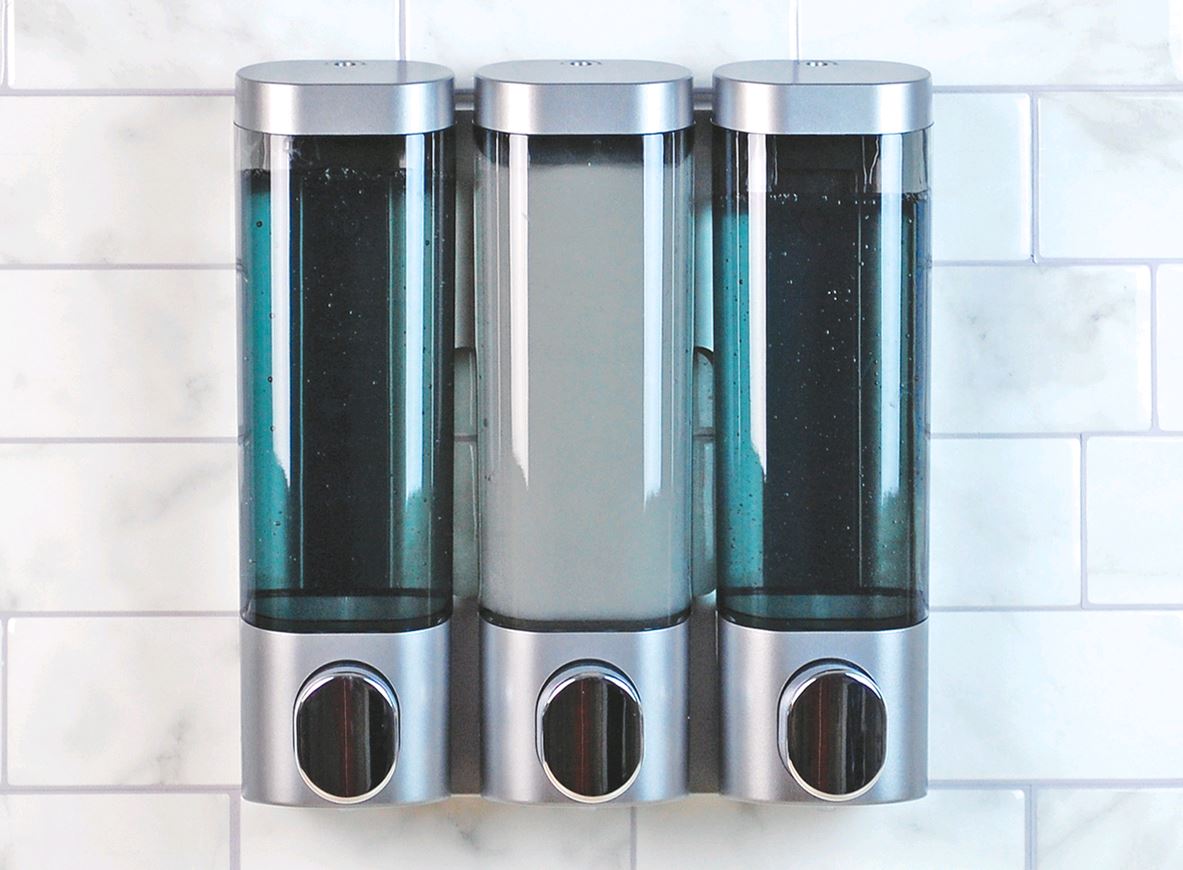 Villa Triple Chamber Dispenser, Silver mounted on wall