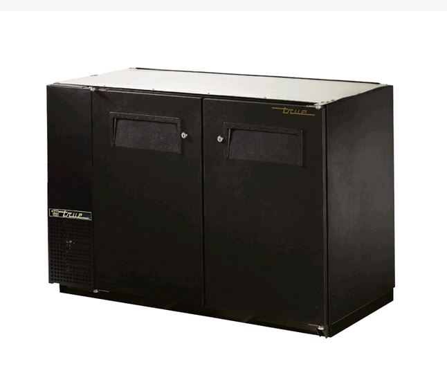 True TBB-24GAL-48-HC 48" Solid Door Black Back Bar Refrigerator With Galvanized Top on white background