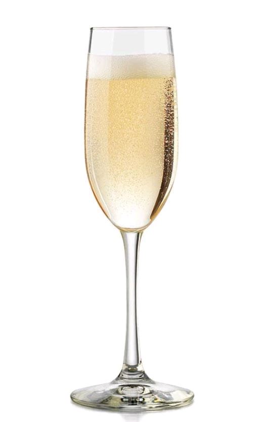 Libbey 7500 Vina 8 oz. Flute Glass filled with champagne on white background