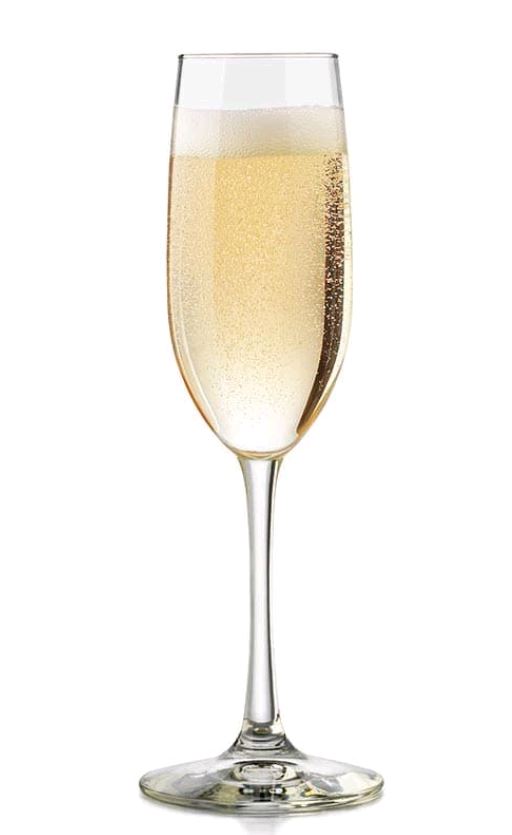 Libbey 7500 Vina 8 oz. Flute Glass filled with champagne on white background