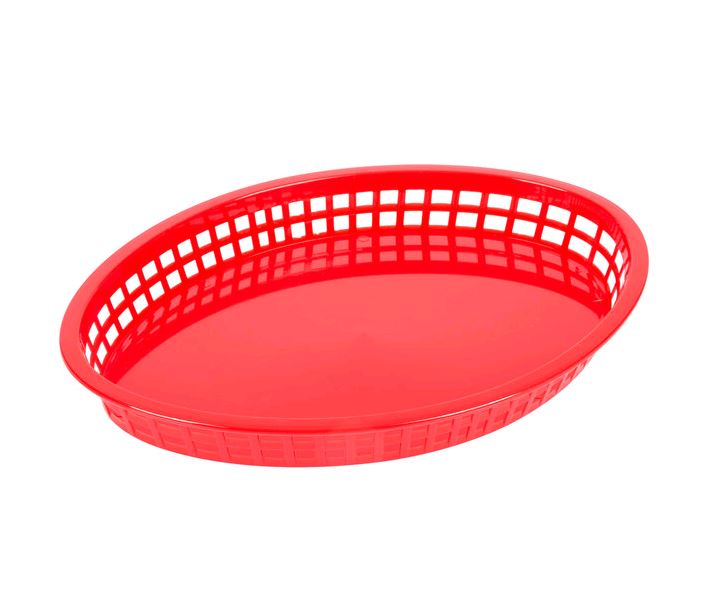 Tablecraft 1086R Texas Platter 12 3/4" x 9 1/2" x 1 1/2" Red Oval Polypropylene Basket