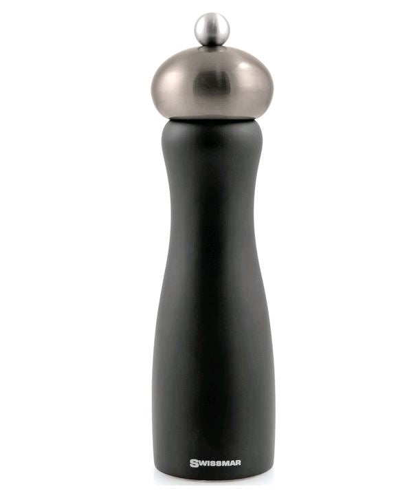 Swissmar - Classic Belle 8" Black Matte Salt Mill with Gun Metal Top - SMS2001G on white background