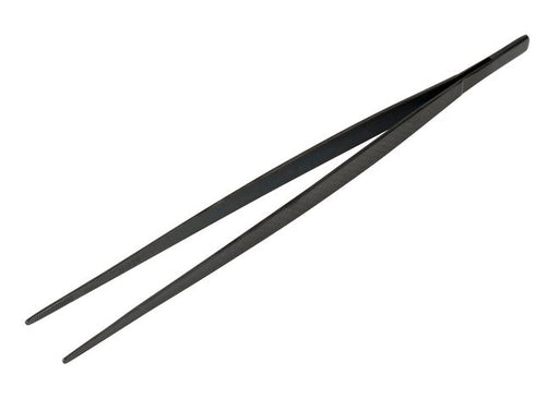 Mercer Culinary M35230BK Precision Plus 9 3/8" Black Straight Tip Plating Tongs on white background