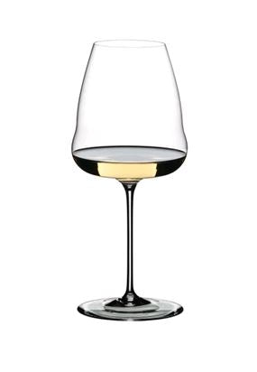 RIEDEL 1234/33 Winewings Sauvignon Blanc full of wine on white background