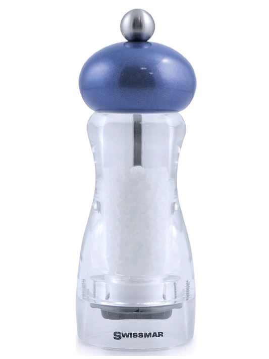 Swissmar - Classic Andrea 6" Acrylic Pepper Mill with Metallic Blue Top - SMP1502BL on white background