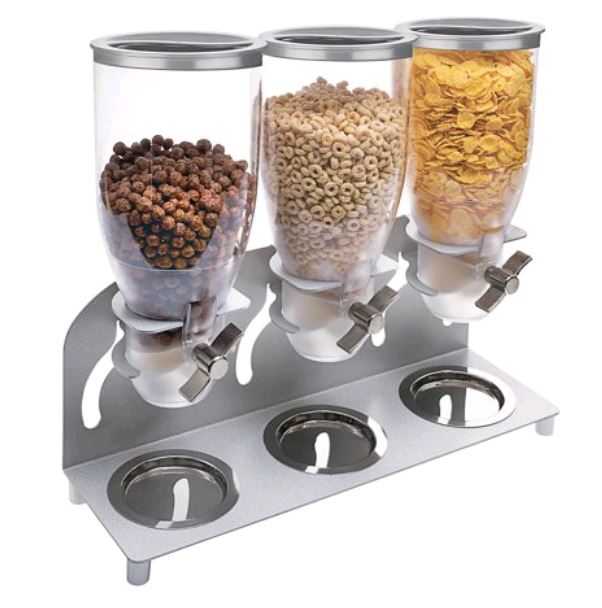 Cal-Mil 3510-3-39 Platinum Turn and Serve 3.5 Liter Triple Canister Cereal Dispenser on white background