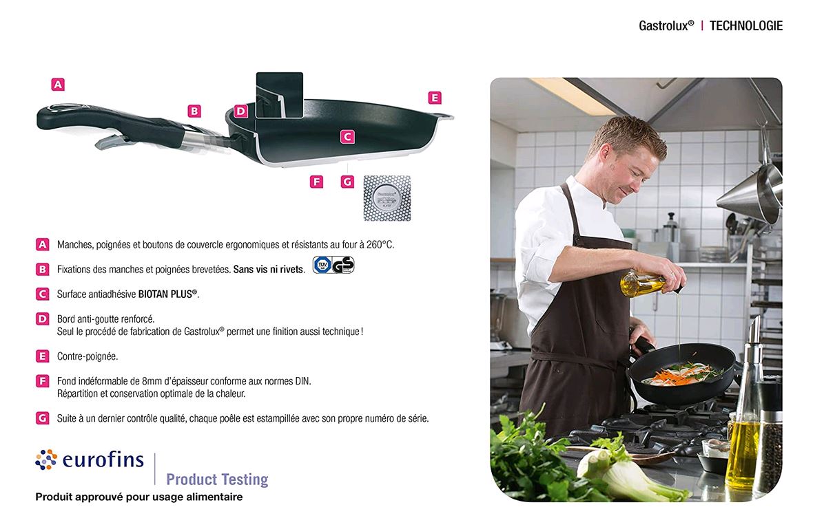 Gastrolux 26cm Saute Pan  tilted and floating on white background