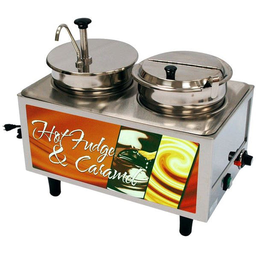 Benchmark Dual 7 Qt. Hot Fudge / Caramel Warmer - 1 Pump 1 Ladle & Lid 120v 51073H