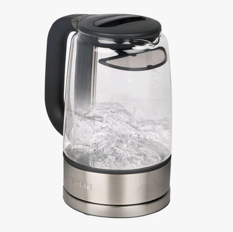 Cuisinart Viewport 1.7L Glass Kettle GK-17C with water splashing around on white background