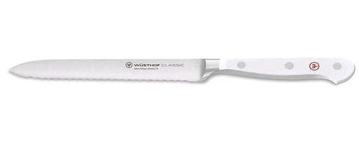 Wusthof Classic White 5" Serrated Utility Knife 1040201614 on white background