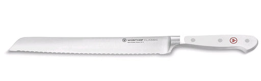Wusthof Classic White 9" / 23cm Double Serrated Bread Knife 1040201123 on white background