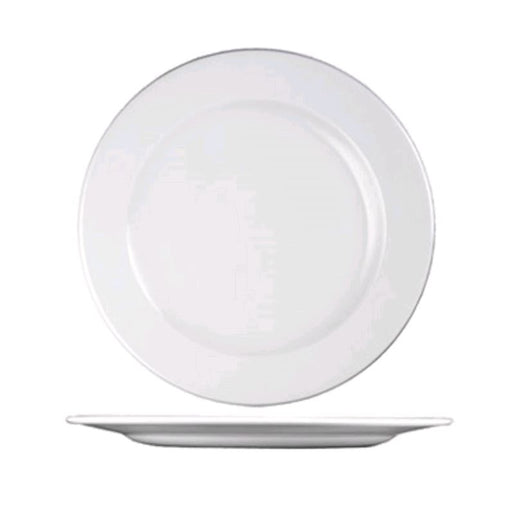 Churchill White Rolled Edge 10.25" Plate WHVP101 top view with side view underneith on white background