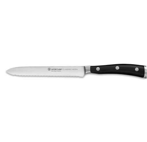 Wusthof Ikon 5" Serrated Sausage/Utility Knife 4126 on white abckground