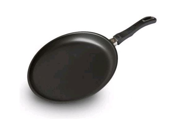 Gastrolux 28cm Crepe Pan tilted and floating on white background