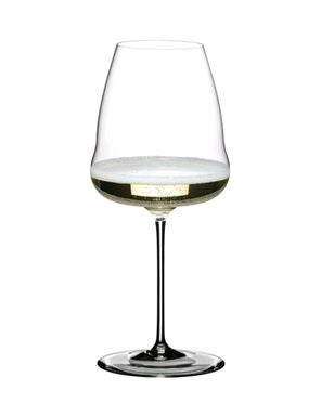 RIEDEL 1234/28 Winewings Champagne Wine Glass full of wine on white background