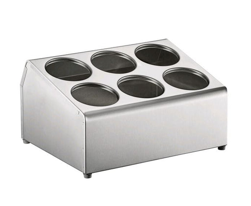 Vollrath Silv-A-Tainer 6-Hole Stainless Steel Flatware Cylinder Holder 97241 on white background