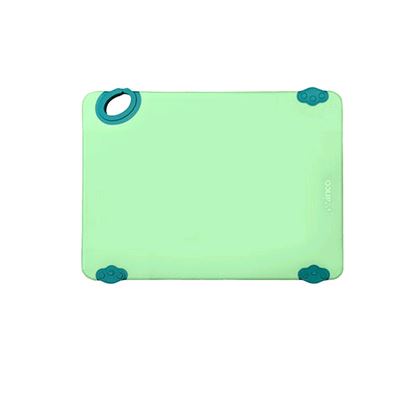 Winco 12″ x 18″ Green Plastic Cutting Board With Hook CBK-1218GR on white background