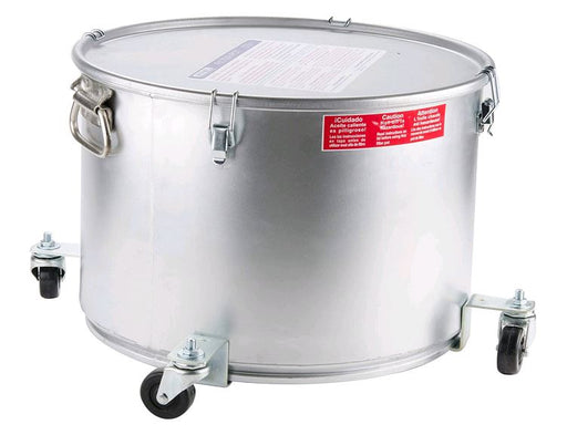GGB Drain Pot Grease Bucket with Lid and Caster Base - 60LC standing with lid on white background
