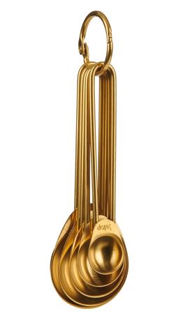 Trudeau 5 Pc. Stainless Steel Gold Measuring Spoon Set on white background