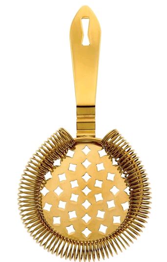 Barfly M37037GD Classic Hawthorne Spring Bar Strainer, Gold Plated on white background