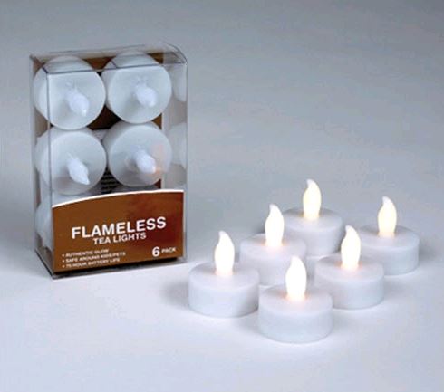 Hollowick SC3684A-C6 Amber Led Battery Smart Tealights 6/Pk on grey background