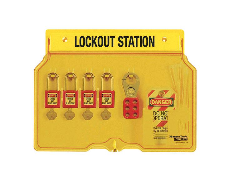 Master Lockout Tagout Station MST1482BP410FRC on white bakcgorund
