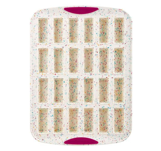 Trudeau 24 Slot Mini Bar Pan Silicone Bakeware Confetti White  on white background