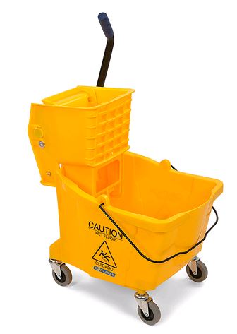3690404 - Commercial Mop Bucket with Side-Press Wringer 35 Quart - Yellow on white background