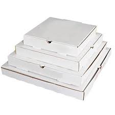 Plain Pizza Boxes, White  (50 PK) on white background stacked sizes