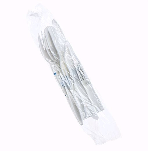 Plastic cutlery Kit on white background
