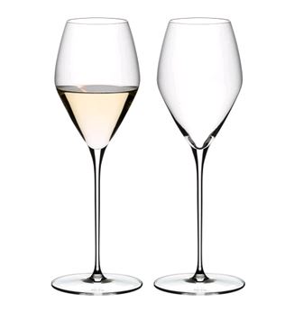 RIEDEL 6330/33 Veloce Sauvignon Blanc - 2 Pack on white background with sauvignon in one glass