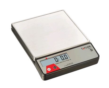 Taylor TE22FT Digital 22 Lb. Portion Control Scale, SS Platform, Tare, Dual Powered on white background