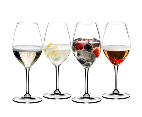RIEDEL 5515/58 Mixing Champagne Set - 4 Pack on white background all full of drink