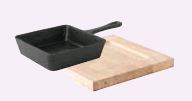 Tableware Solutions Cast Iron & Square Wood Boardon white background