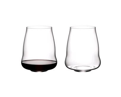 RIEDEL 6789/07 Stemless Wings Pinot Noir/Nebbiolo - 2 Pack on white background with one glass full of wine