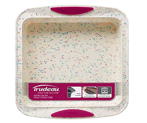 Trudeau Confetti Square Silicone Cake Pan, 8x8in on white background