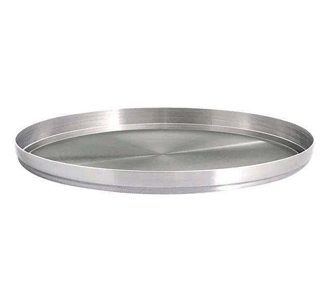 Front of the House DDP071BSS23 Soho 9" Brushed Stainless Steel Plate with Raised Rim laying flat on white background
