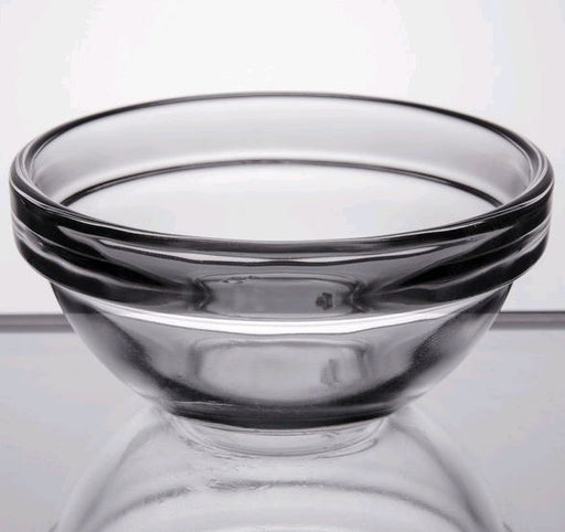Arcoroc E9156 Stackable 2.75 oz. Glass Ingredient Bowl on grey table