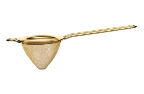 Mercer M37025GD Barfly 3.5" Gold Plated Fine Strainer on white backgroound